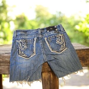 Miss Me Blue Jean Shorts with White Embroidery